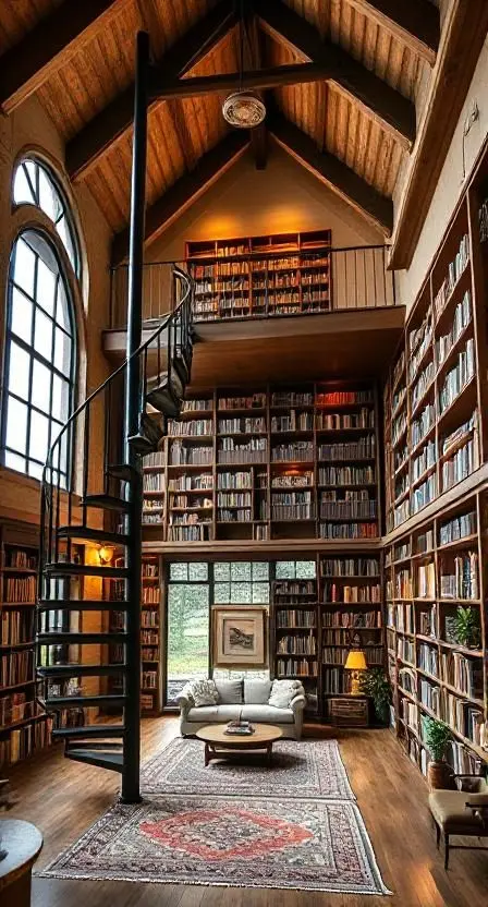 کتابخانه گوشهای با طراحی مدرن و استفاده از شیشه و فلز