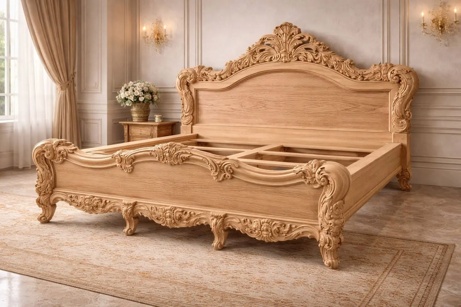 تخت خواب چوبی با طراحی ساده و مواد پرکننده طبیعی