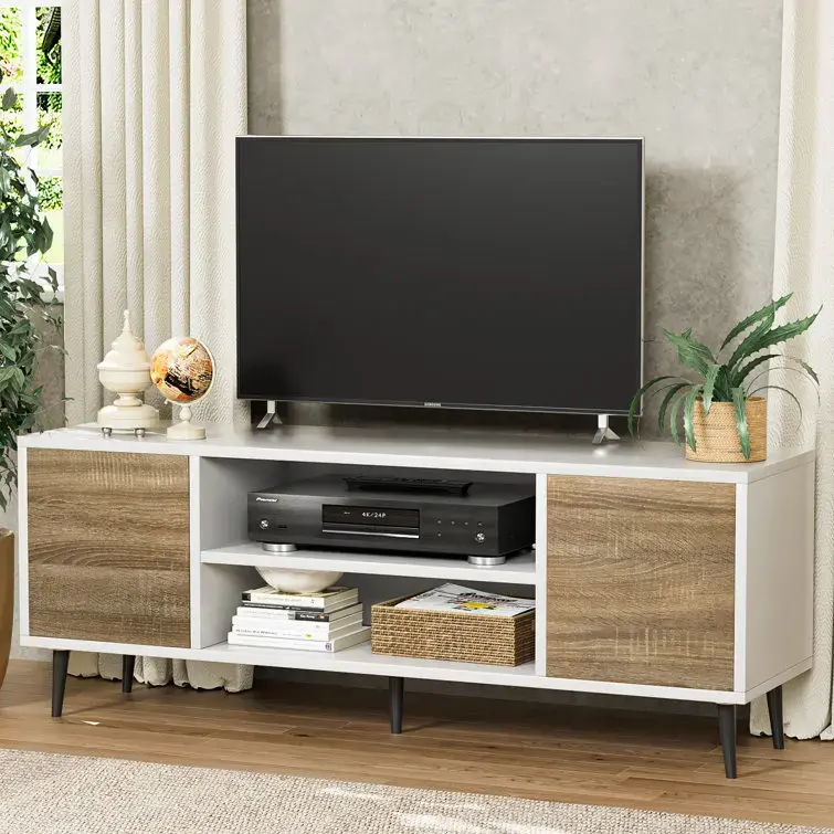 پایه تلویزیون با کابینت ذخیرهسازی و طراحی رترو مدرن