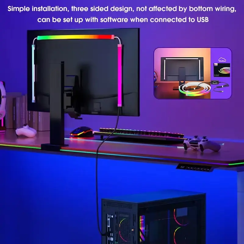 چراغ‌های RGB هوشمند در اطراف مانیتور با کنترل رنگ و شدت نور