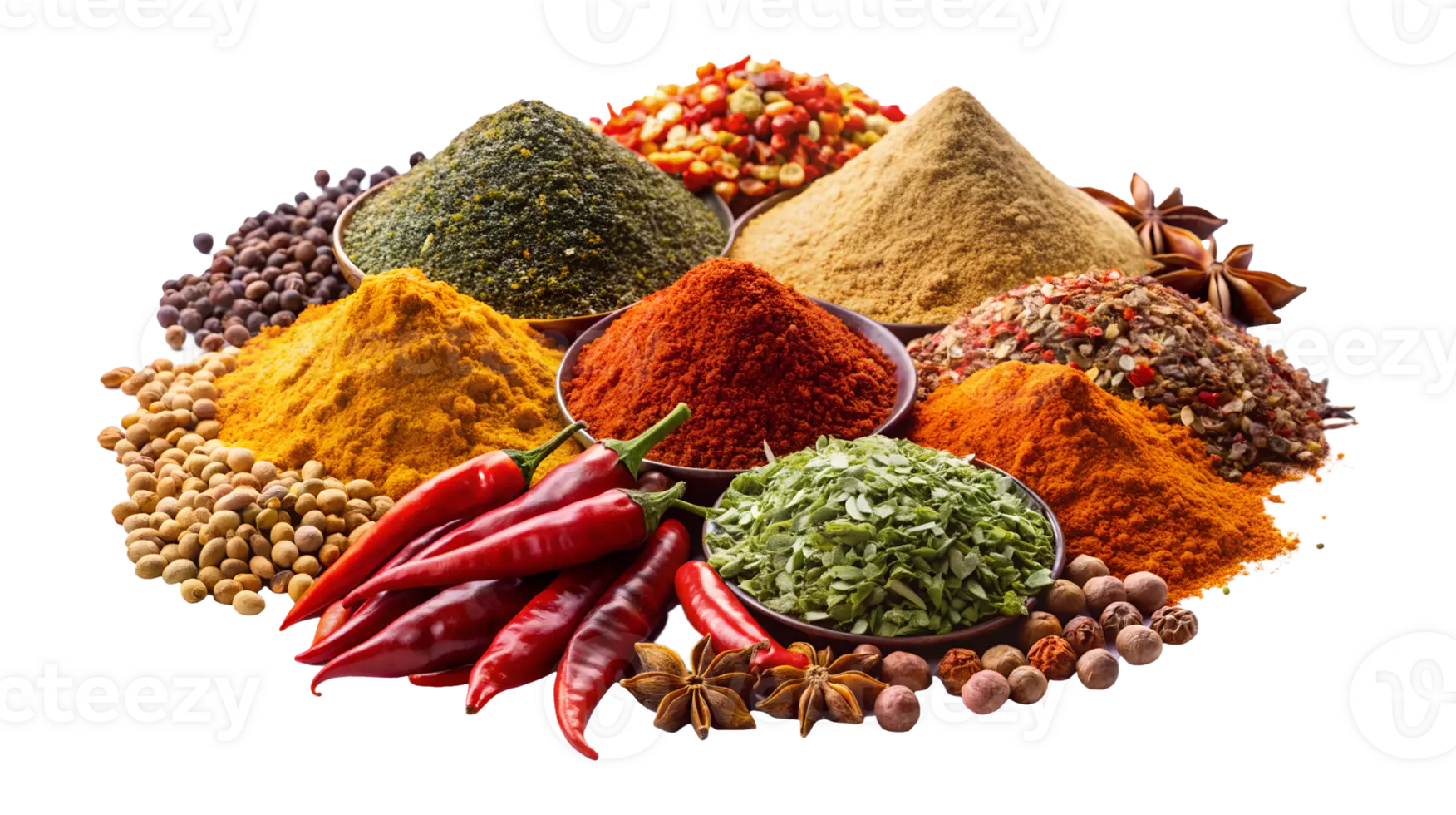 نمایش رنگارنگ ادویه‌ها و گیاهان دارویی