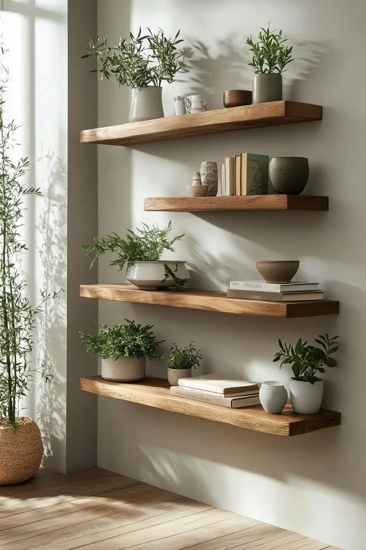 شلف چوبی با طراحی کلاسیک و جزئیات ظریف برای فضاهای سنتی