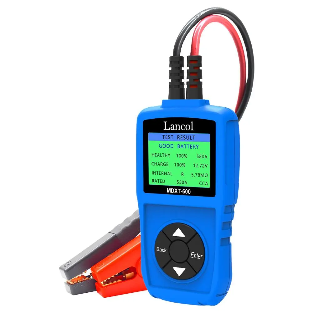 نمونهای از یک تستر باتری دیجیتال با نمایشگر LCD و دکمههای کنترل