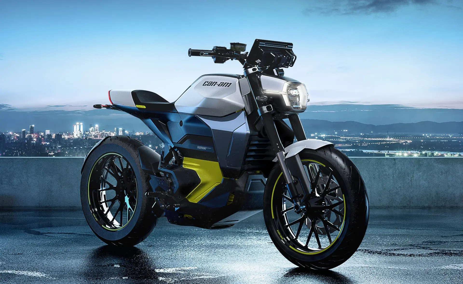 موتورسیکلت برقی کن-ام پالس در خیابان شهری با طراحی مدرن و نورهای LED