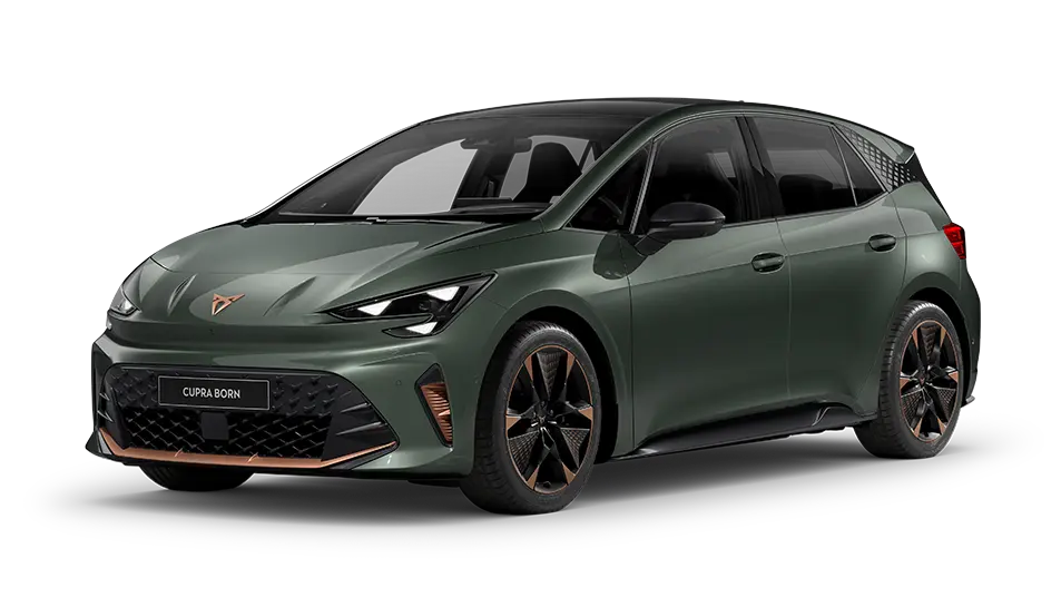 طراحی بدنه و چراغ‌های LED جلو CUPRA Born با خطوط تیز و گریل بزرگ