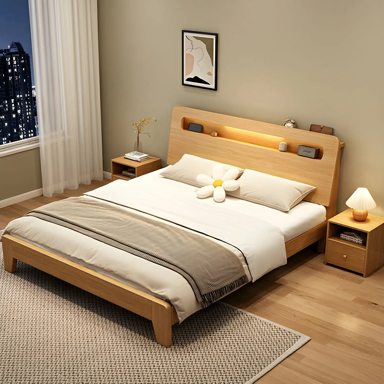 نمونه تخت خواب یک نفره با ساختار فلزی و چوبی