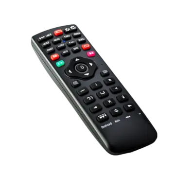 ریموت کنترل تلویزیون با طراحی مدرن و دکمههای رنگی