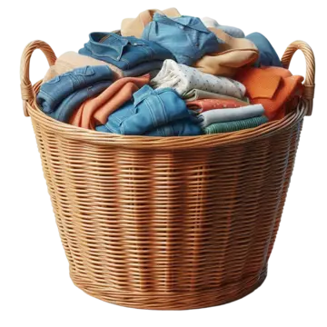 سبد بامبو پر از لباس برای شستشو