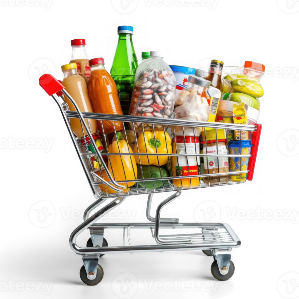صندوق پلاستیکی فروشگاهی پر از کالای غذایی
