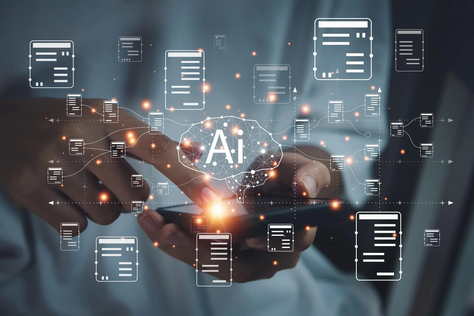 یک فرد در حال استفاده از یک سیستم هوش مصنوعی برای تحلیل داده‌ها و بهبود کیفیت پاسخ‌ها