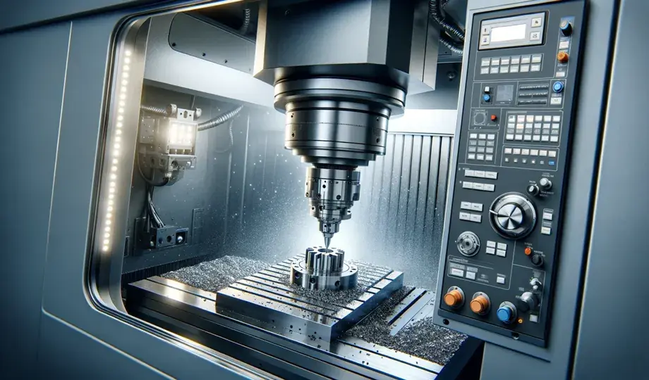 ماشینکاری CNC در حال تولید قطعه فلزی با دقت بالا