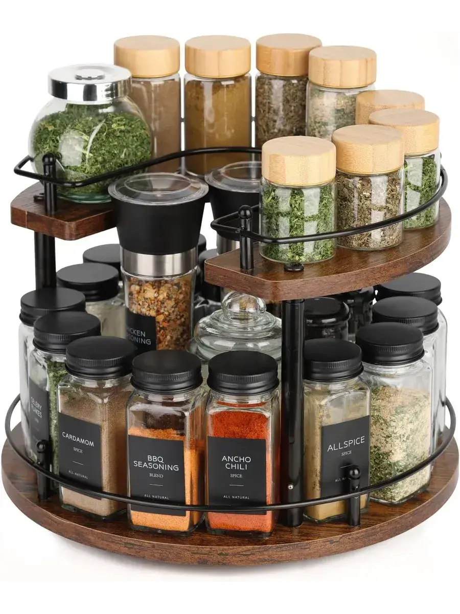 نظم دهنده ادویه شیشه‌ای با طراحی مدرن و درب قفل شده