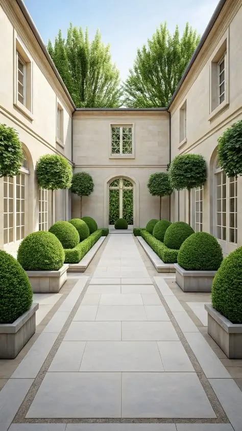 یک نمونه از حیاط مرکزی در یک خانه مدرن با طراحی چندکاربردی و استفاده از مصالح طبیعی
