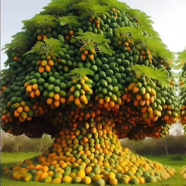 باغ خانگی با درختان میوه‌دار مختلف و میوه‌های تازه