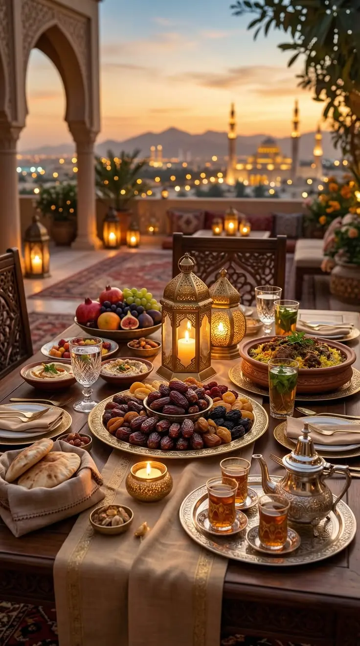 سفره افطار با غذاهای گرم و متنوع برای خانواده