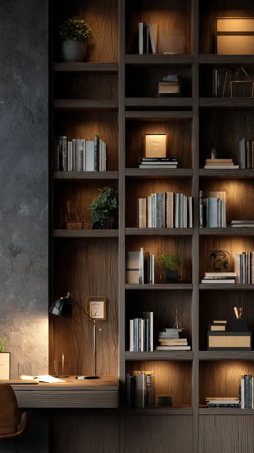 کتابخانه مدرن با طراحی شیشهای و فلزی برای دفتر