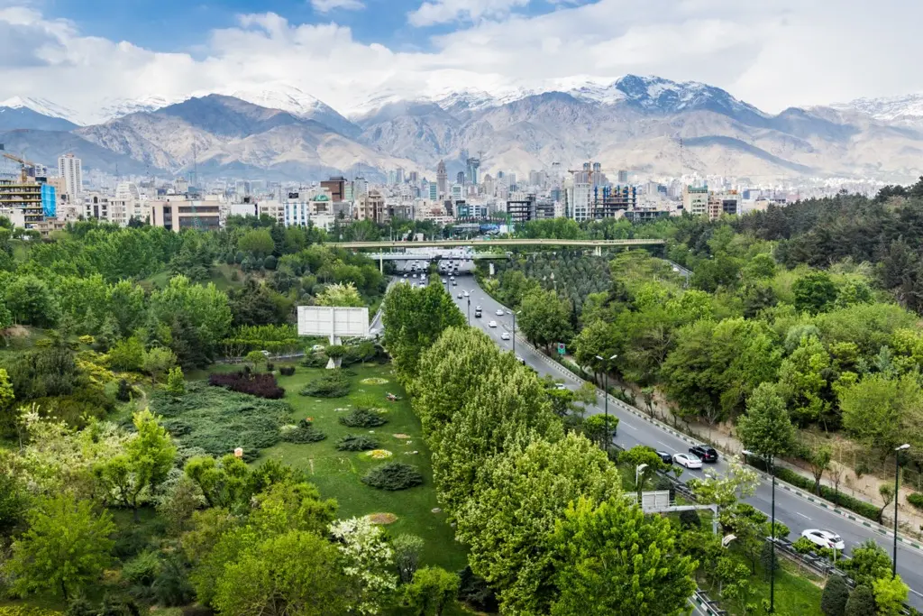 مناظر کوهستانی البرز با برف و درختان چنار در فصل زمستان