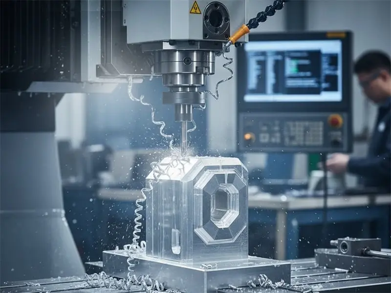 قطعه آلومینیومی در حال تراشکاری با دستگاه CNC