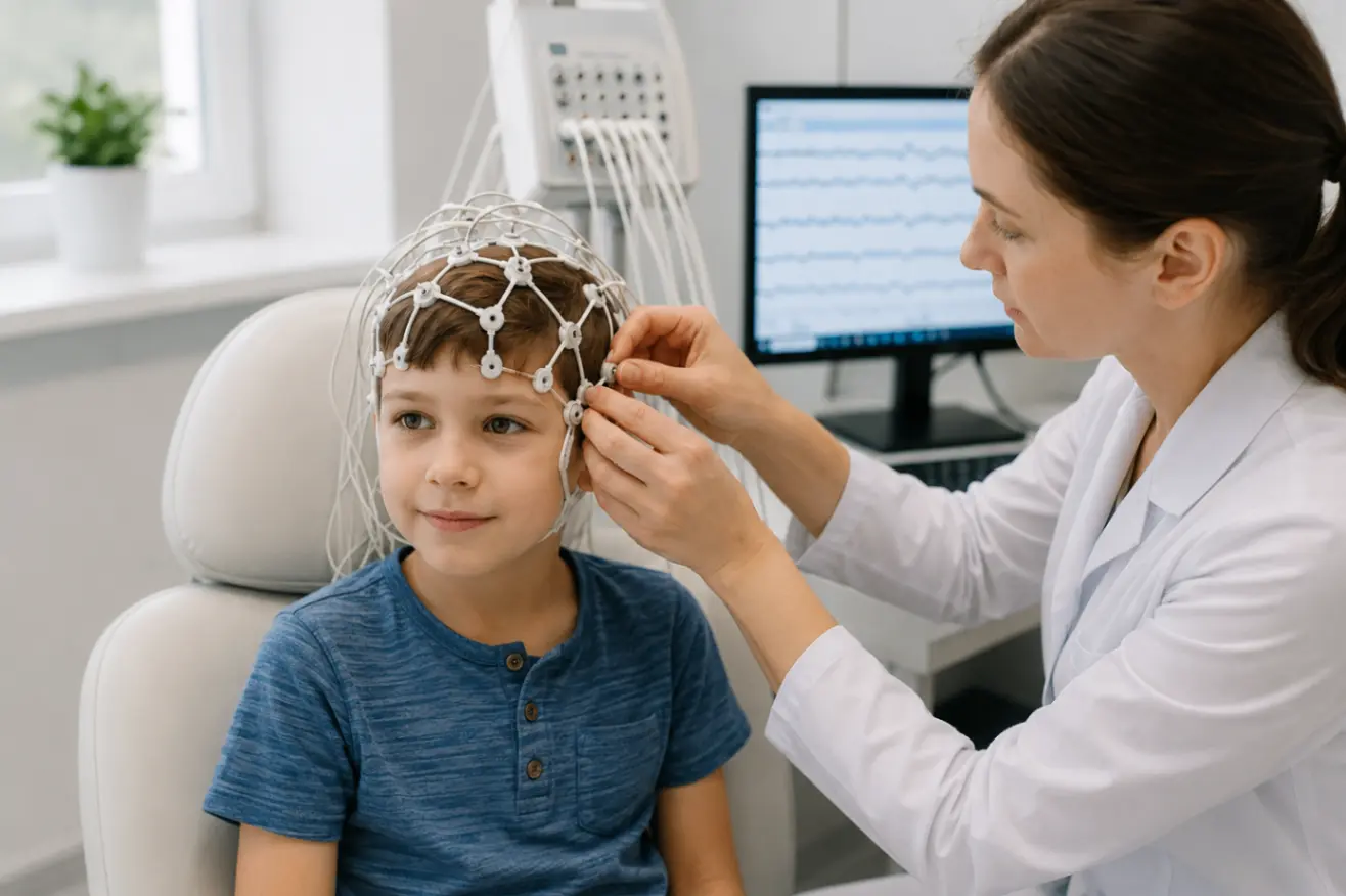 نمونهای از دستگاه EEG و نمایشگر امواج مغزی