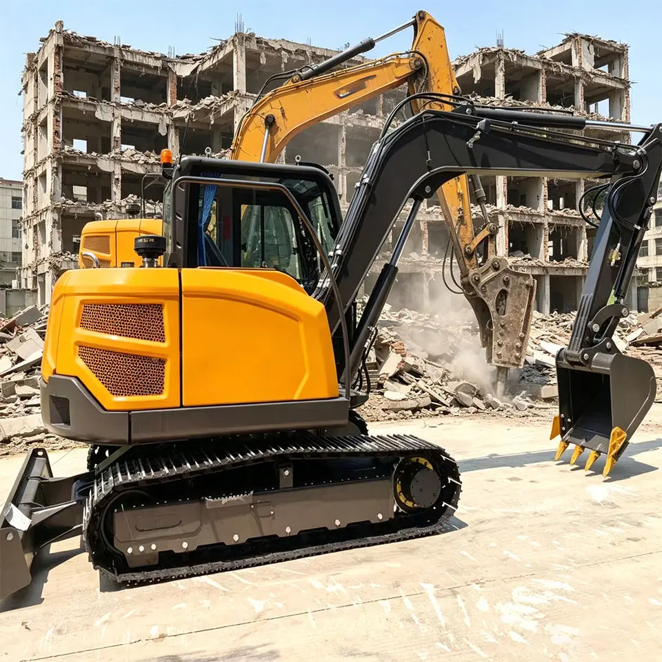 اپراتور بیل مکانیکی در حین انجام عملیات حفر در یک پروژه عمرانی