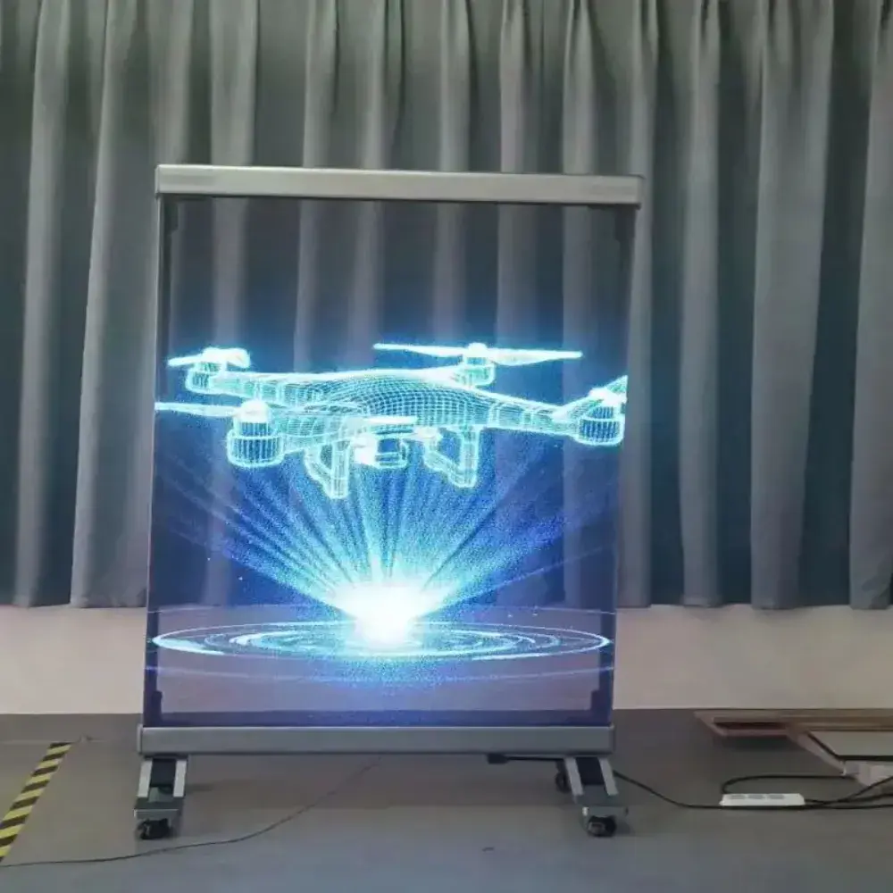 نمونهای از نمایشگر حجمی داخلی با شبکه LED شفاف و قابل استفاده در فضاهای مختلف