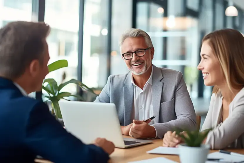 یک مشاور کسبوکار در حال ارائه راهکارهای بازاریابی به یک تیم کسبوکار