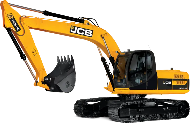 بک‌هو بزرگ JCB در حال حفر در زمین معدنی