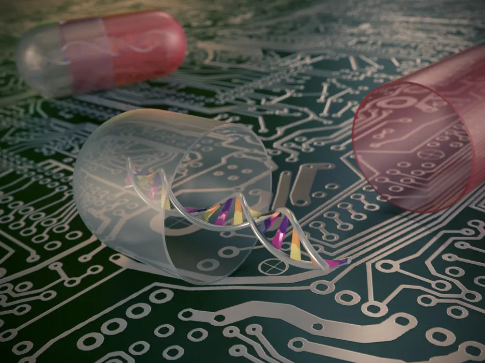 نمایش گرافیکی از نحوه عملکرد کامپیوتر DNA در پردازش اطلاعات