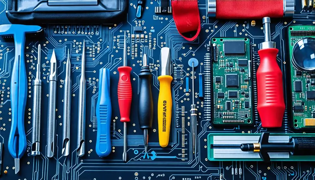 ابزارهای پایه تعمیر موبایل شامل پنچ، چکش و لوپ با نور LED