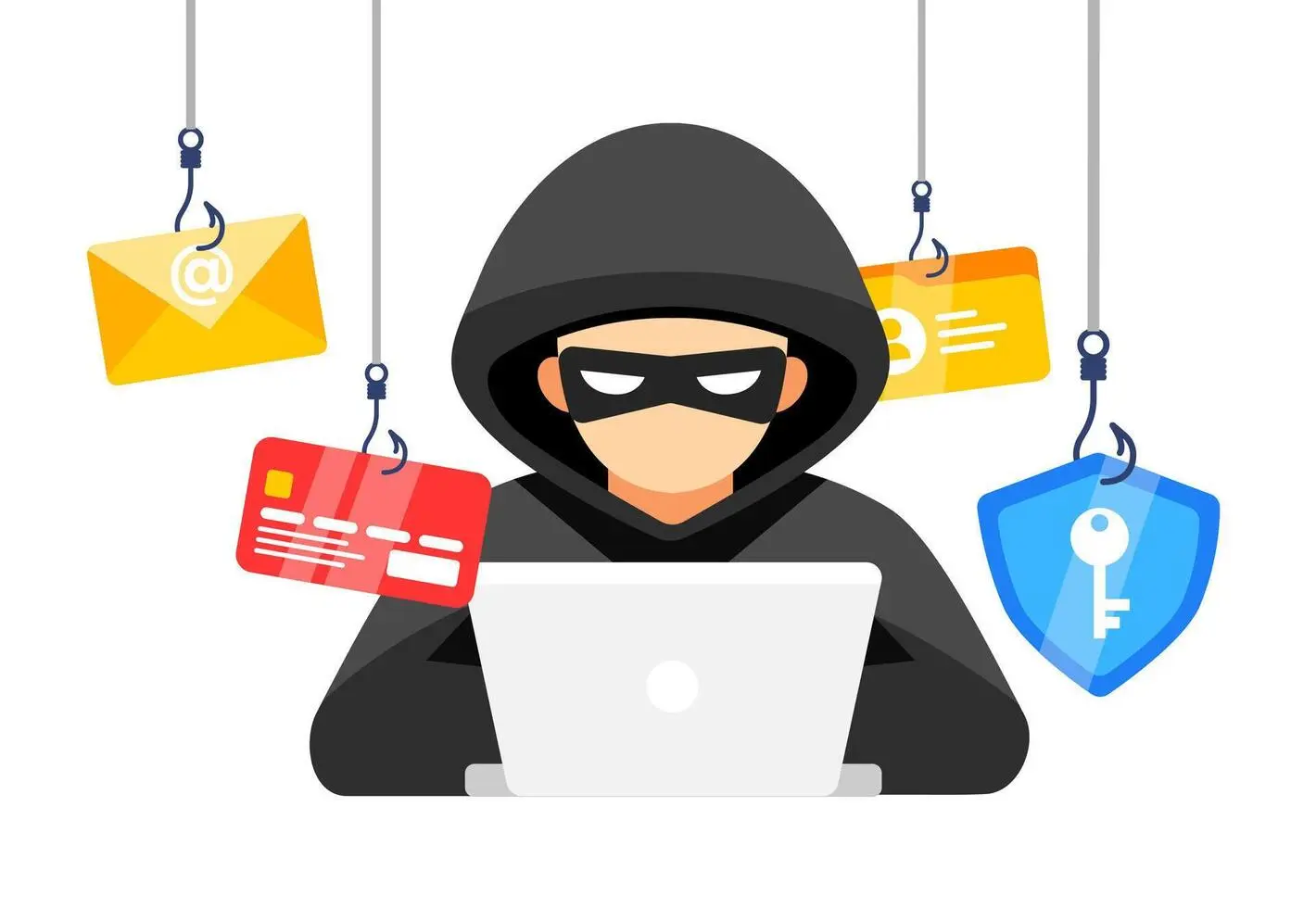 یک تصویر برداری از یک هکر که در حال نصب یک دام فیشینگ برای سرقت اطلاعات ورود به سیستم است