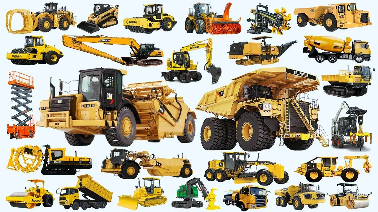 نمونههای مختلف ماشینآلات سنگین ساختمانی