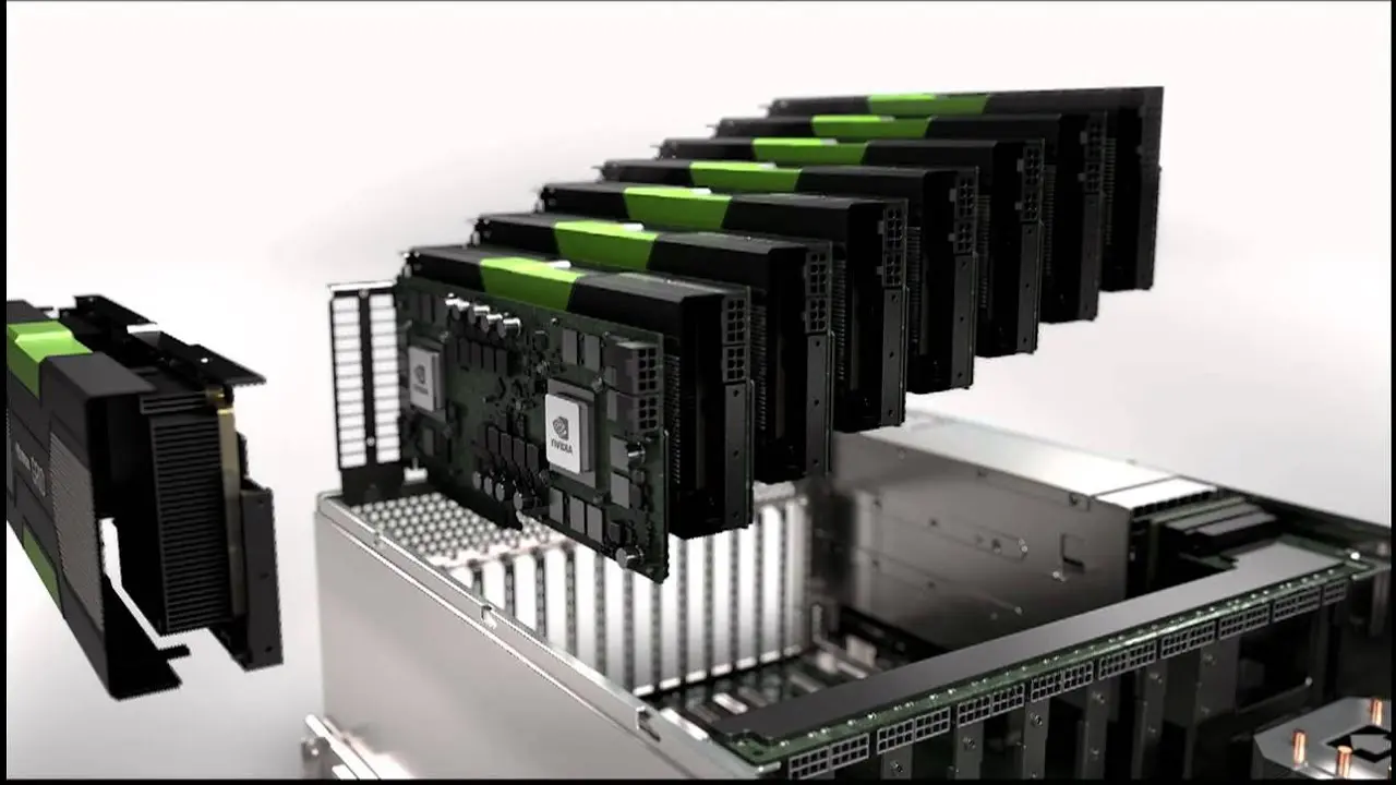 یک سرور GPU با کارتهای گرافیکی چندگانه برای پردازش دادههای هوش مصنوعی