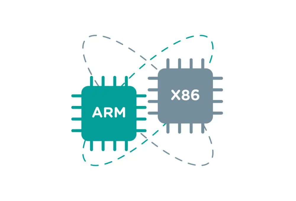 مقایسه معماری ARM و x86 که نشان‌دهنده تفاوت‌های کلیدی این دو معماری در زمینه‌های مختلف است
