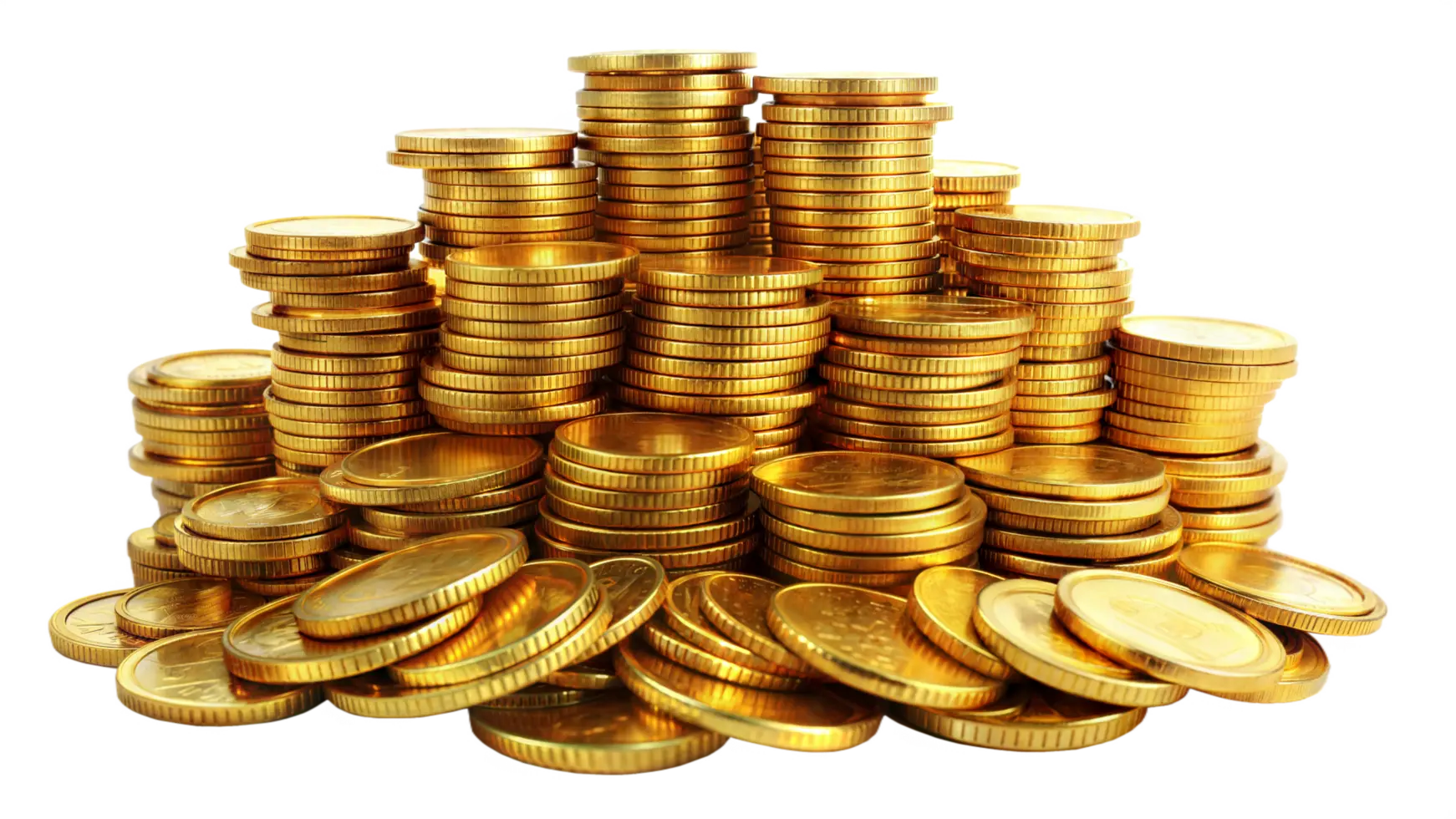 تودهای از سکههای طلا اصل با براقیت طبیعی و رنگ زرد مشخص