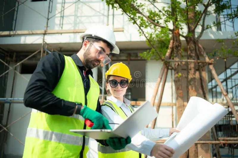 یک مهندس محاسب ساختمان در حال بررسی نقشههای پروژه و محاسبات مالی