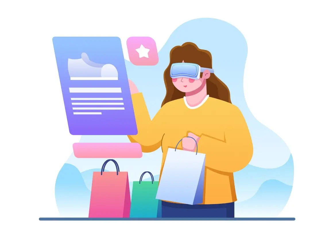 یک کاربر در حال تجربه خرید در محیط واقعیت مجازی با استفاده از عینک‌های VR