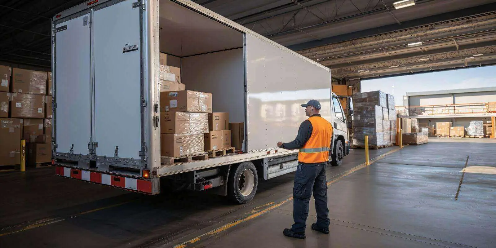 کارگر در حال بارگیری کامیونت حمل بار